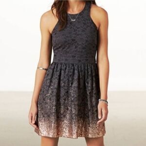 AEO Gray Lace Dress with Rose Gold Ombre